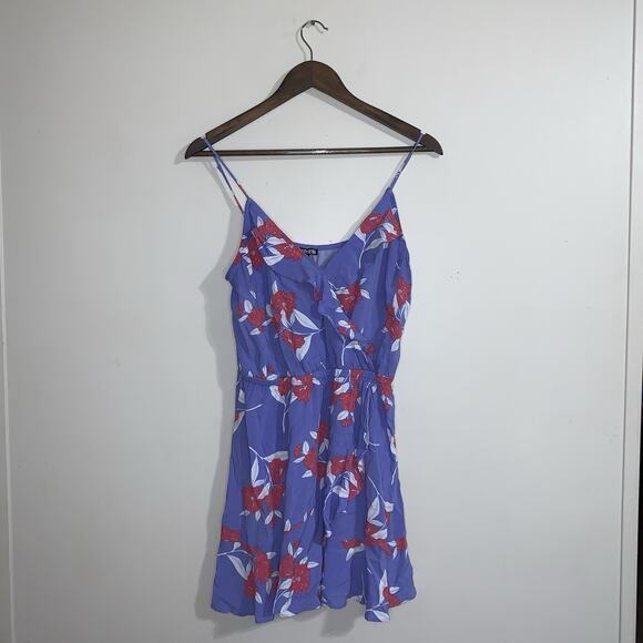 Express Purple Floral Spaghetti Straps Mini Wrap Dress Size M - Picture 1 of 10